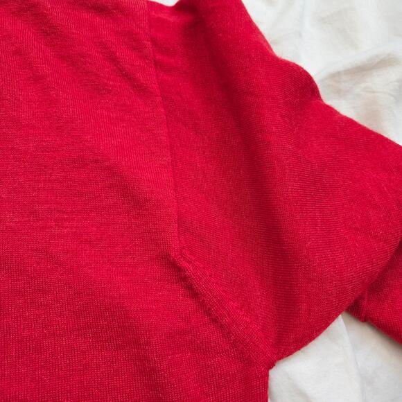 Neiman Marcus Exclusive Sweater Size L Merino Wool Red Quarter Button Pullover - Picture 6 of 12